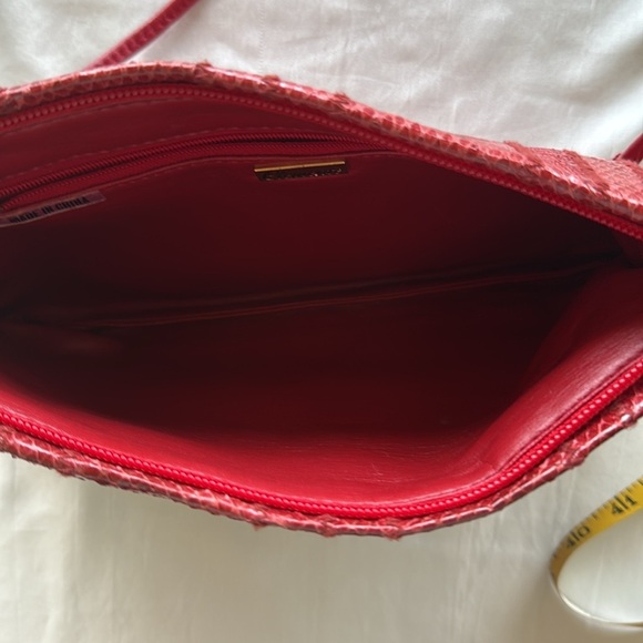 Vintage Clemente Red Snakeskin and Leather Clutch or Shoulder Bag - Picture 8 of 10